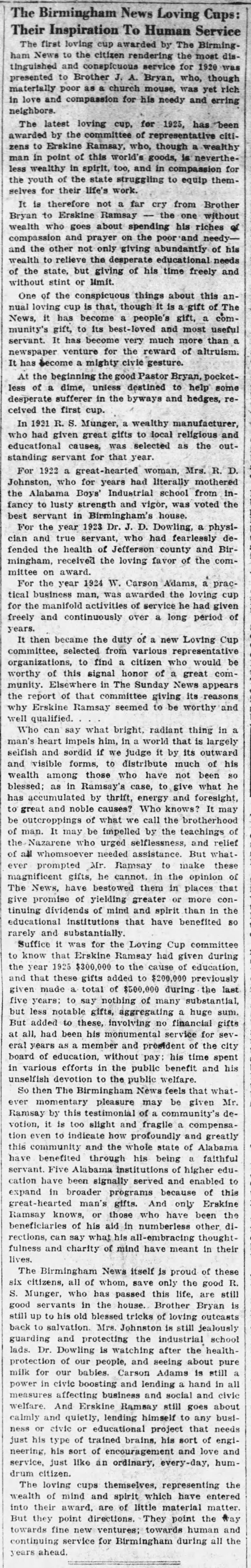 The Birmingham News' Loving Cups: Their Inspiration To Human Service